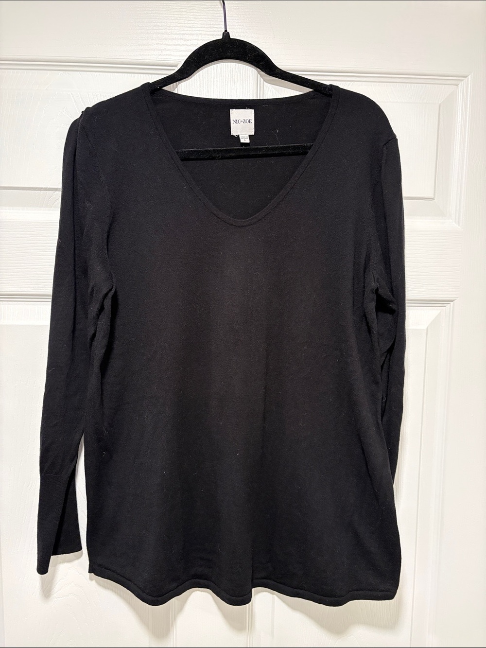 NIC+ZOE Black V-Neck Long Sleeve Tunic Cotton Blend Black Sweater size Large
